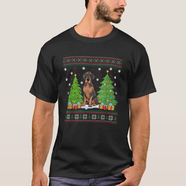 Funny Christmas Tree Lights Great Dane Dog Xmas Ug T-Shirt (Front)