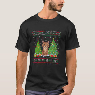Funny Christmas Tree Lights Savannah Cat Xmas Ugly T-Shirt