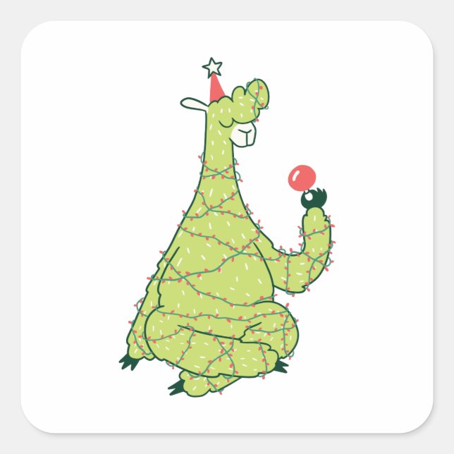 Funny Christmas Tree Llama Gift For Alpaca Lover Square Sticker (Front)