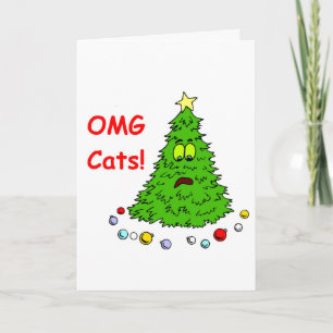 Funny Christmas Tree OMG Cats Kittens Feline Xmas Holiday Card