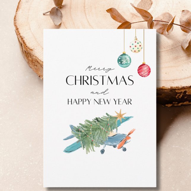 Funny Christmas Tree on Aeroplane & Family Photo Card (Creator Uploaded)