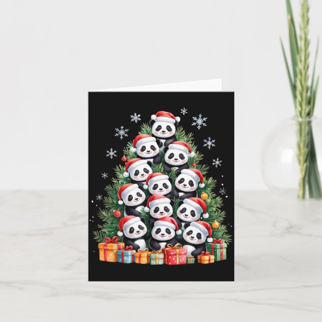 Funny Christmas Tree Panda Family Xmas Pajamas  Card (Front)