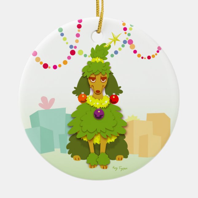 Funny Christmas Tree Poodle Ceramic Tree Decoration (Front)