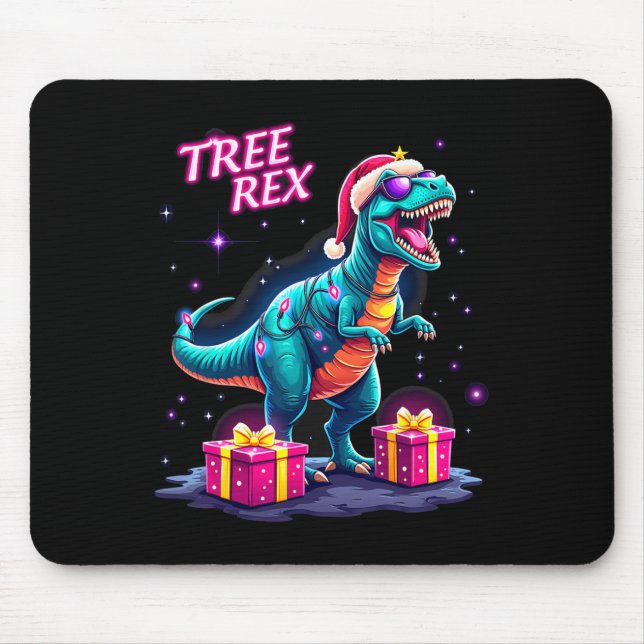 Funny Christmas Tree Rex Boys Men Cool 70s 80s Xma Mouse Mat (Front)