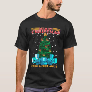 Funny Christmas Tree Santa Quarantine Social Dista T-Shirt