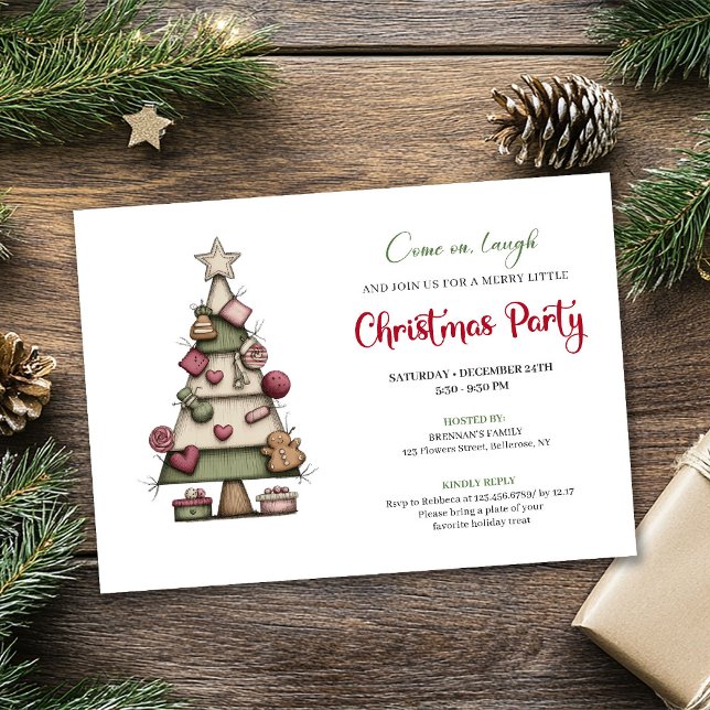 Funny Christmas tree watercolor holiday invitation (Funny Christmas tree watercolor holiday invitation)