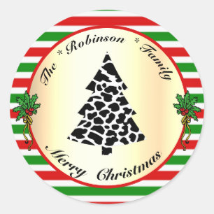 Funny Christmas Tree with Cow Stains Red and Green Classic Round Sticker