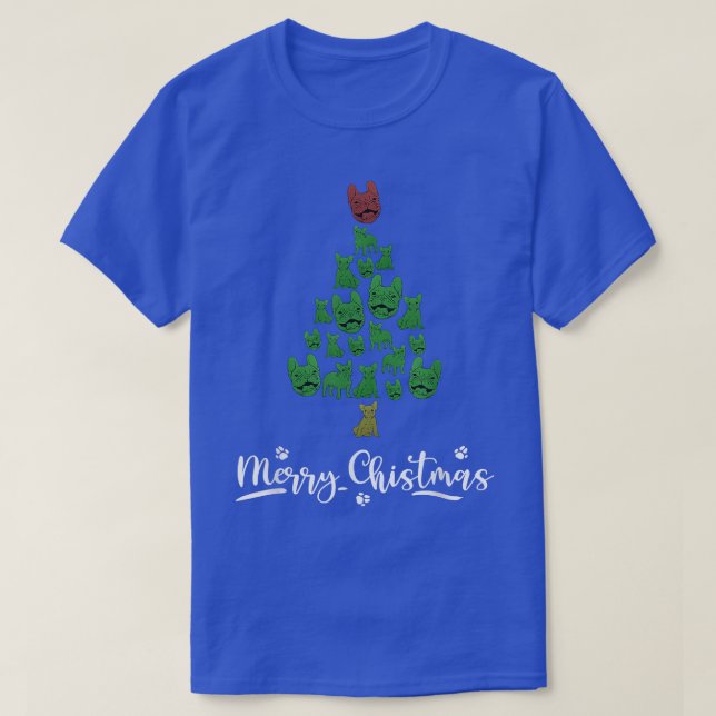 Funny Christmas Tree With French Bully Cute Dog Lo T-Shirt (Design Front)