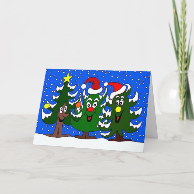 Funny Christmas Trees Cartoon Holiday Card (Front)