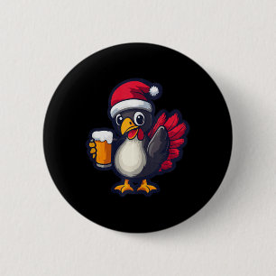 Funny Christmas Turkey Animal With Beer Comic 6 Cm Round Badge
