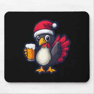 Funny Christmas Turkey Animal With Beer Comic Mouse Mat