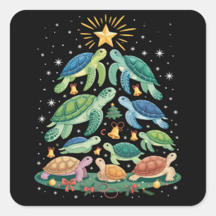Funny Christmas Turtle Gift Turtle Christmas Tree Square Sticker