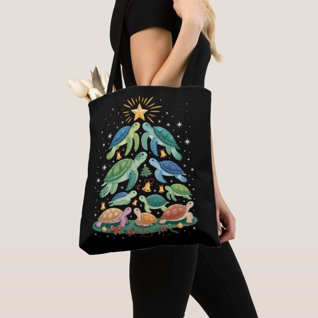 Funny Christmas Turtle Gift Turtle Christmas Tree Tote Bag (Close Up)
