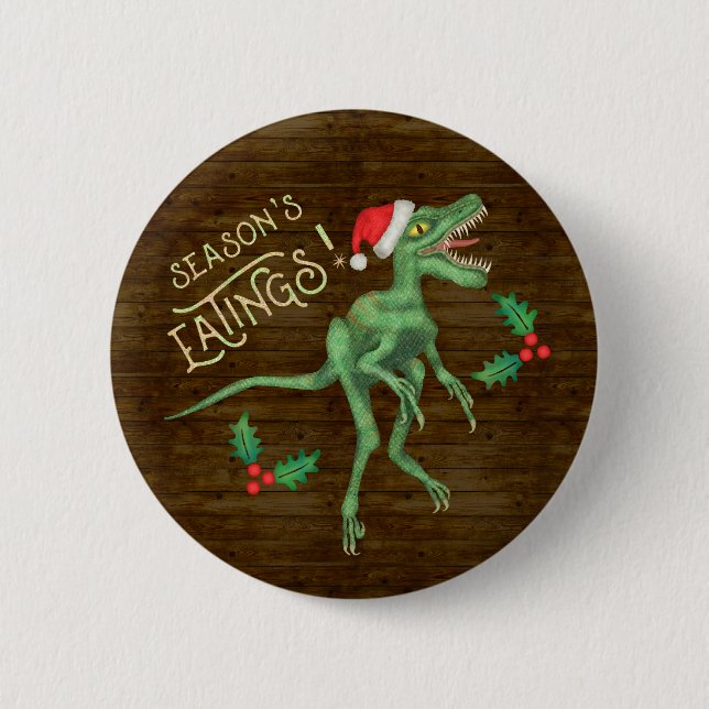 Funny Christmas Velociraptor Dinosaur Eatings 6 Cm Round Badge (Front)