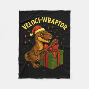 Funny Christmas Velociraptor Pun Veloci-wraptor  Fleece Blanket