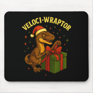 Funny Christmas Velociraptor Pun Veloci-wraptor Mouse Mat