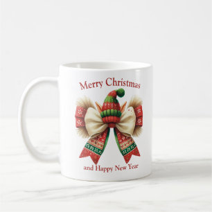 Funny Christmas vintage rustic bow with elves hat Coffee Mug