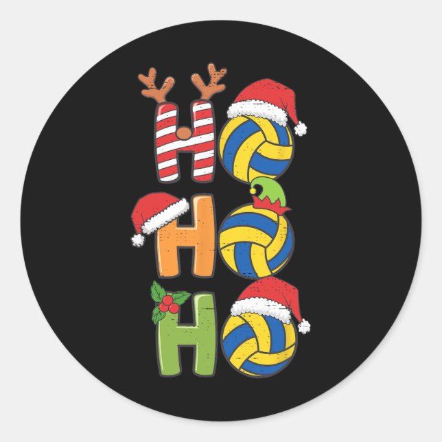 Funny Christmas Volleyball Ho Ho Ho Volleyball Xma Classic Round Sticker (Front)