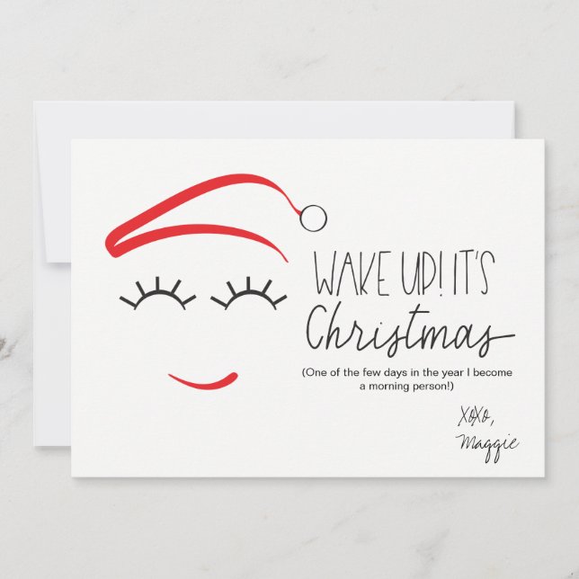 Funny Christmas, "Wake Up It's Christmas" Lashes Holiday Card (Front)