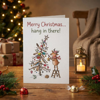 Funny Christmas Whimsical Hand Drawn Reindeer Card