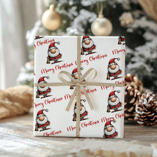 Funny Christmas Whimsical Santa Watercolor Wrap  Wrapping Paper