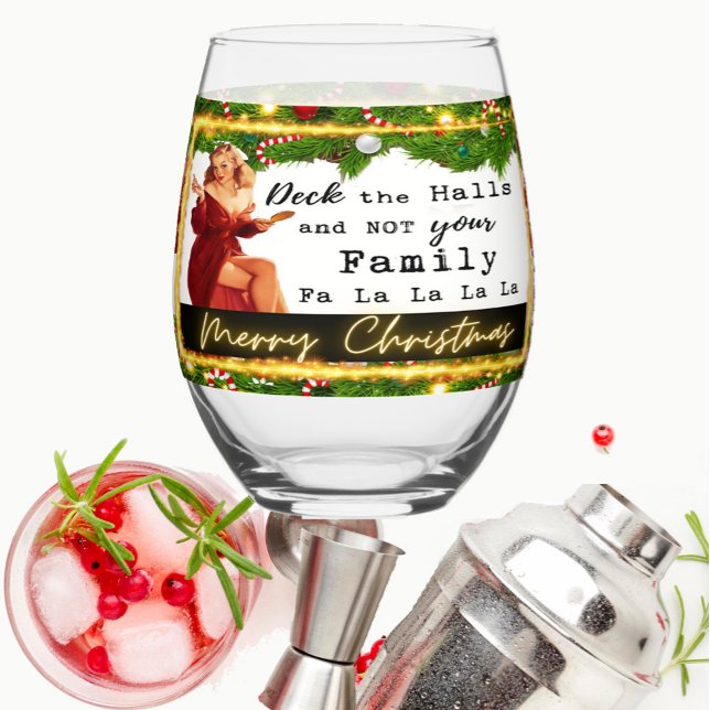 Funny Christmas Wine Glass Retro Best Friend Deck (Creator Uploaded)