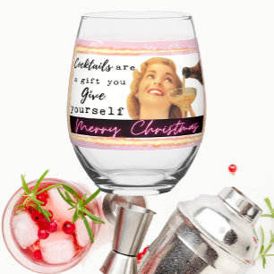Funny Christmas Wine Glass Retro Best Friend Gift
