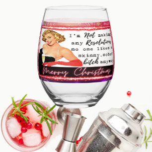 Funny Christmas Wine Glass Retro Best Friend NYE