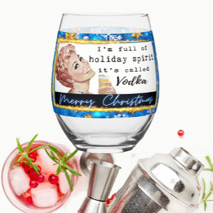 Funny Christmas Wine Glass Retro Best Friend Vodka
