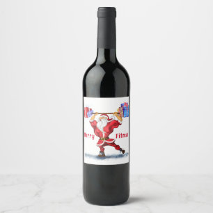Funny Christmas Wine Label Santa with Gift