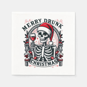 Funny Christmas wine skeleton Holiday party Napkin