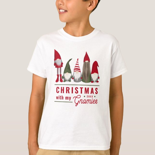 Funny Christmas With My Gnomies Holiday Kids T-Shirt (Front)
