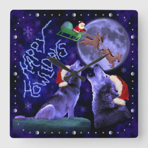 Funny Christmas Wolf Pun Animal Humour Square Wall Clock