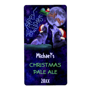 Funny Christmas Wolf Pun Beer Bottle Craft Brewing