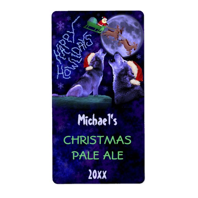 Funny Christmas Wolf Pun Beer Bottle Craft Brewing (Front)