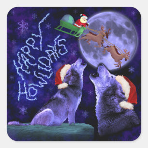 Funny Christmas Wolf Pun Happy Howlidays Humour Square Sticker