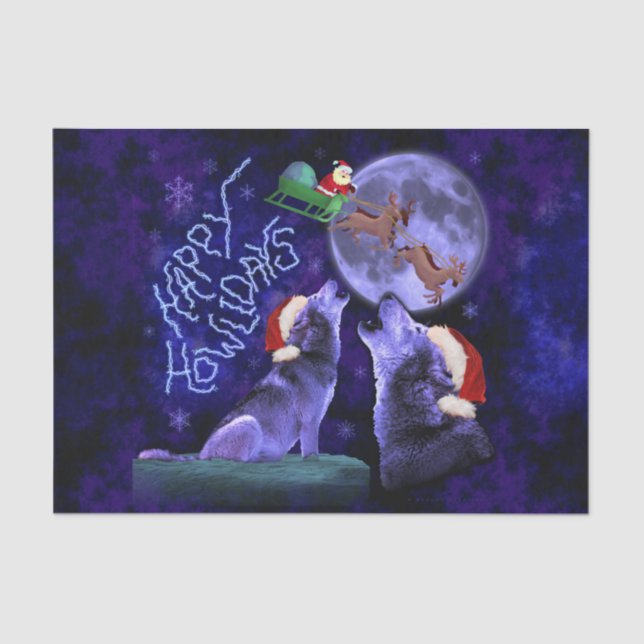 Funny Christmas Wolf Pun Happy Howlidays Humour Tissue Paper (Front)