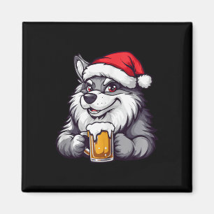 Funny Christmas Wolf With Beer Comic  Magnet