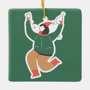 Funny Christmas Woman Dancing Custom Name Ceramic Ornament