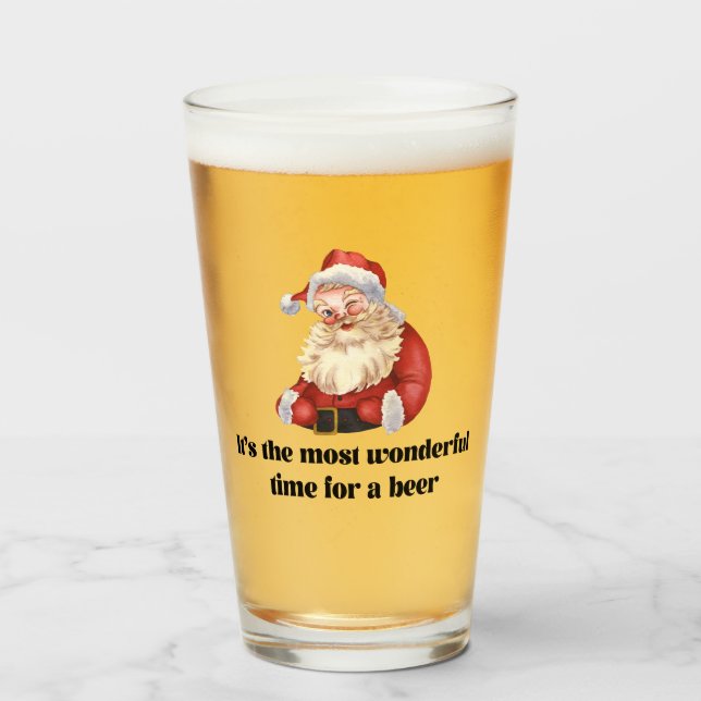 Funny Christmas Wonderful Time for a Beer   Glass (Front Filled)