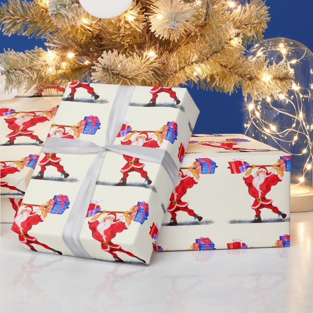 Funny Christmas Wrapping Paper Fitness Santa Claus (Holidays)