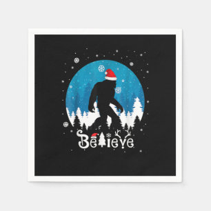 Funny Christmas Xmas Bigfoot Believe Sasquatch In Napkin