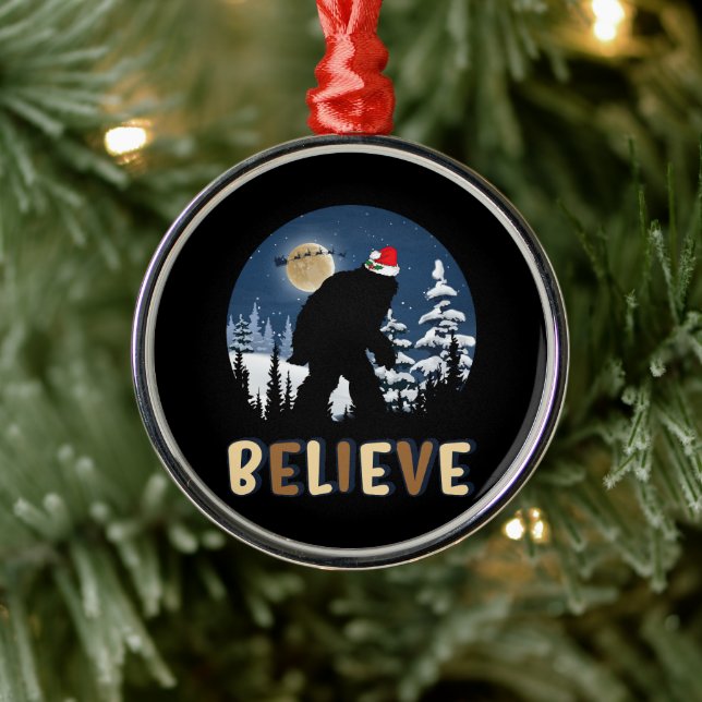 Funny Christmas Xmas Bigfoot Believe Sasquatch Metal Tree Decoration (Tree)