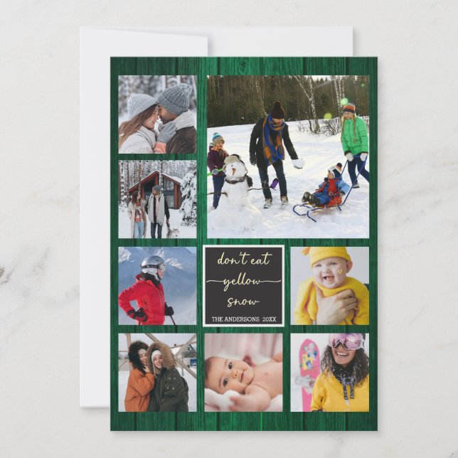 Funny Christmas Yellow Snow Green Wood Photo Value Card (Front)