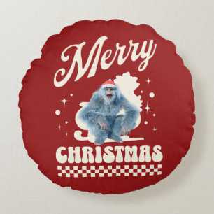 Funny Christmas Yeti Holiday Humour Round Cushion