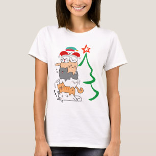 Funny ChristmasCat Stack Tower, Cat Mum Christmas T-Shirt