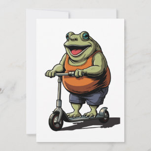 Funny Chubby Frog Riding Scooter Cartoon Invitation