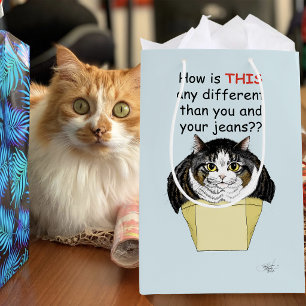 Funny Chubby Tabby Cat Box Medium Gift Bag