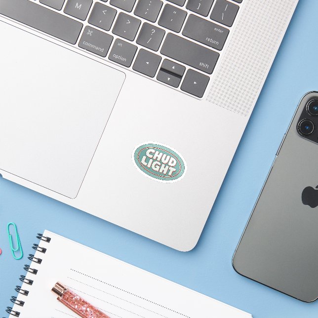 Funny Chud Light Retro Beer Label Parody sticker (Laptop w/ iPhone)