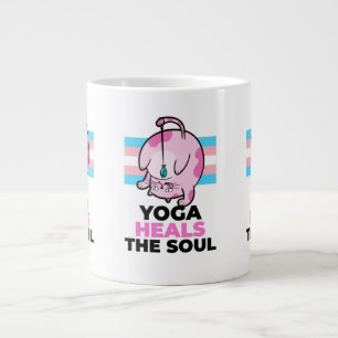 Funny chunky yoga cat with a fish coffee mug